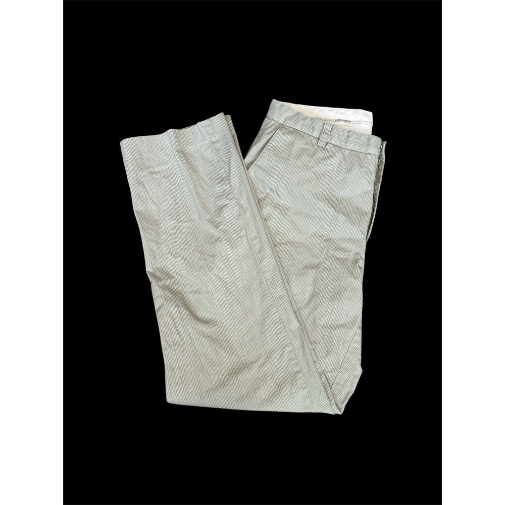 Calvin Klein Striped Khaki Dress Pants Flat Front Classic Fit Mens 32x32